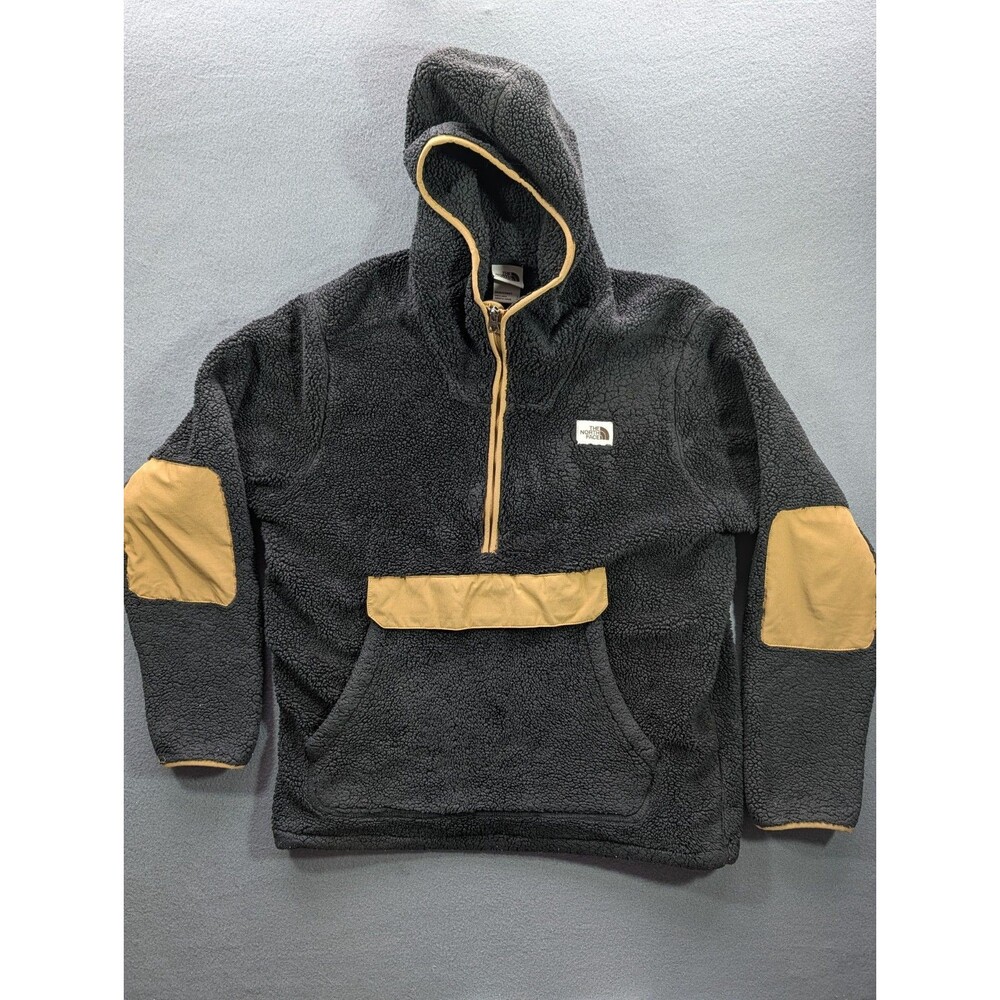 The North Face Men's Large Campshire Sherpa Fleece Hoodie Black Tan 1/4 Zip